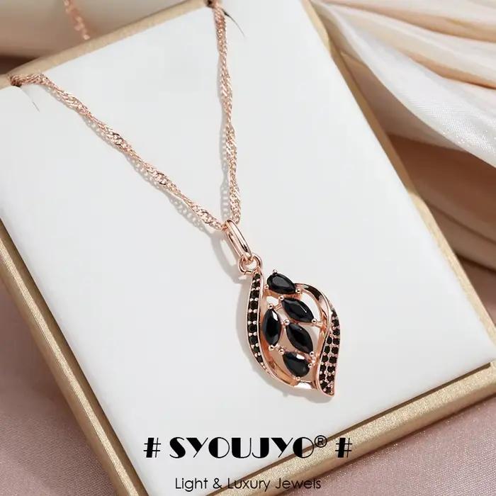 SYOUJYO – collier avec pendentif pavé en Zircon naturel noir pour femmes