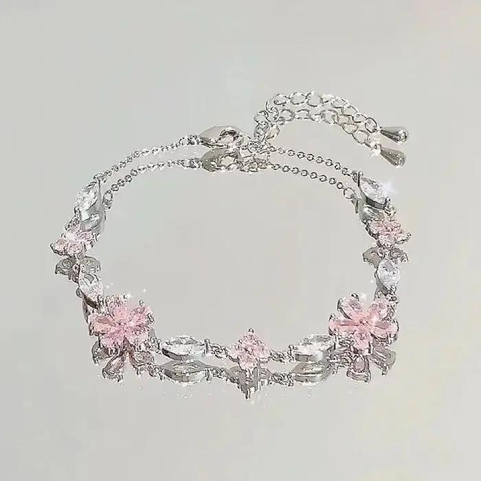 Bracelet en fleur de cerisier en Zircon rose pour femmes et filles