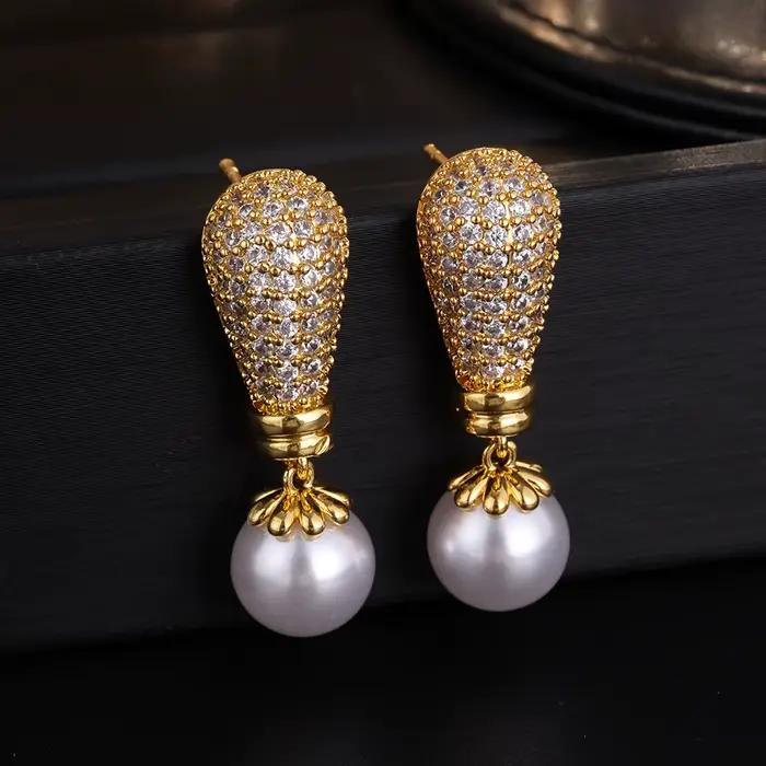 ZAKOL luxe Buling brillant zircone Imitation perle boucles d'oreilles pour les femmes afrique saoudi