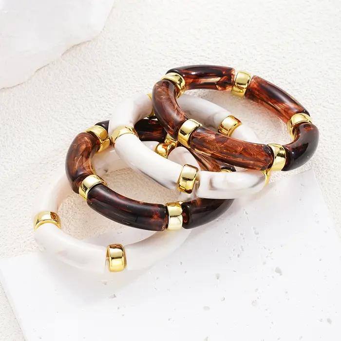 Bracelets élastiques en résine teintée style rétro nœud de bambou pour femmes occasions spéciales