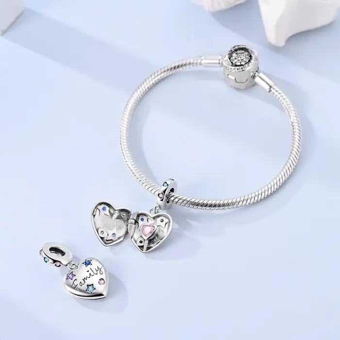 Breloques famille heureuse en argent Sterling 925