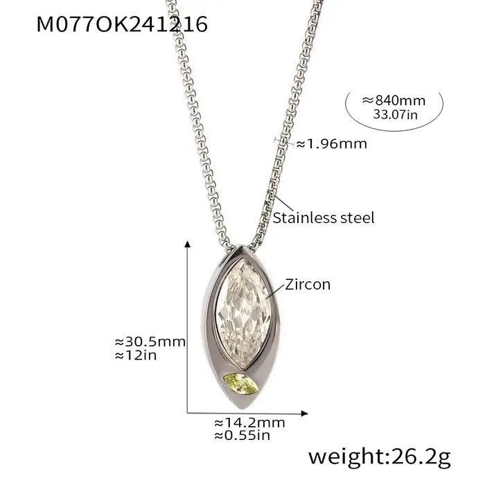 Collier long ovale vintage pour femme en acier inoxydable, chaîne de pull avec grand pendentif ovale