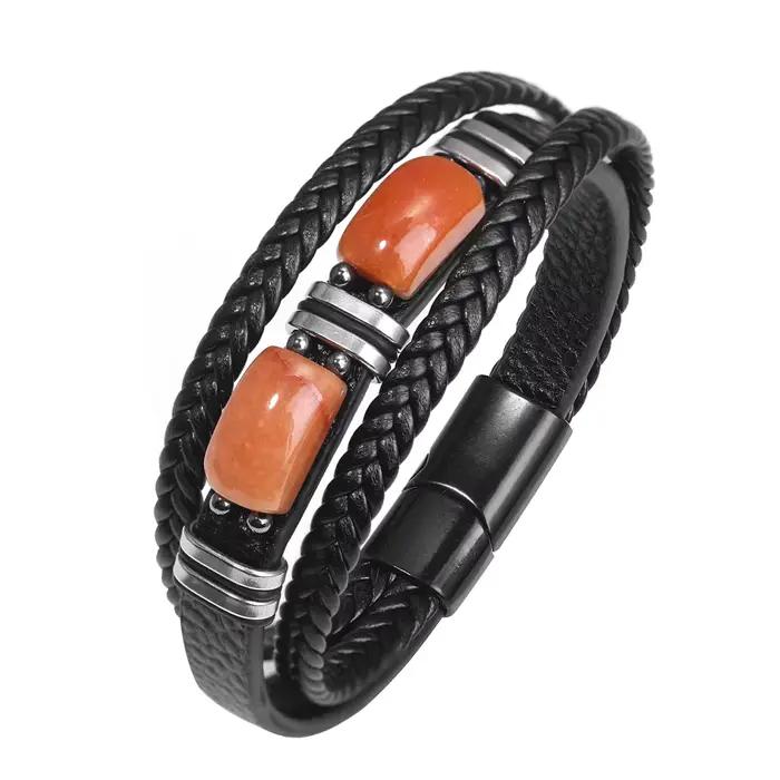 Bracelet à breloques classique pour hommes, pierre naturelle, œil de tigre, obsidienne, boucle magné
