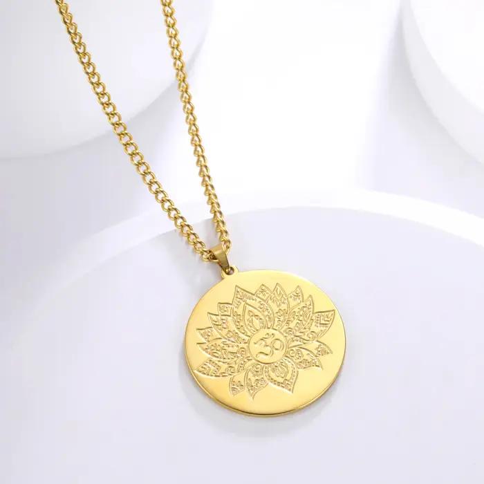 EUEAVAN Collier Pendentif Fleur de Lotus Om Vintage, Colliers Bouddhistes Hindous Aum Ohm, Amulette Porte-Bonheur, Bijoux de Mode pour Hommes