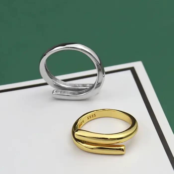 XIYANIKE – bague géométrique Double couche couleur argent
