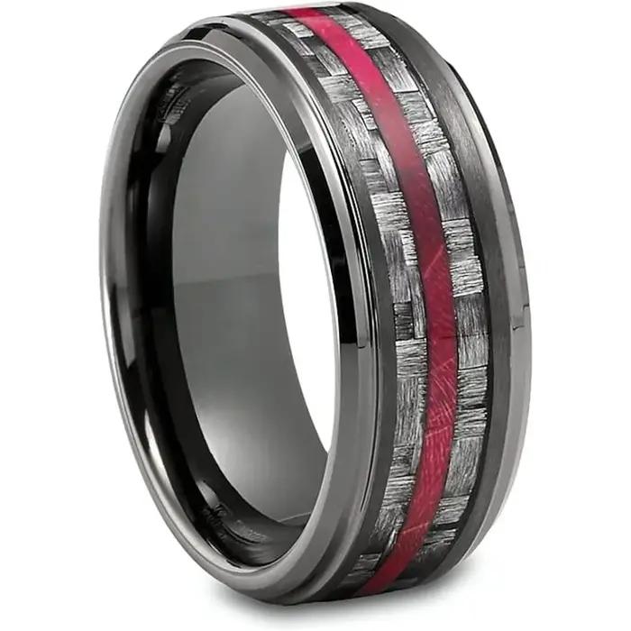 Anneau de mariage en acier inoxydable serti de fibre de carbone pour homme et femme occasions spéciales romantiques et cadeaux d'anniversaire