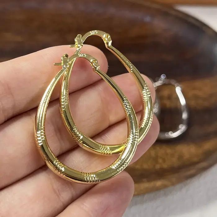 BF CLUB 925 boucles d'oreilles en argent Sterling pour les femmes à la mode Simple grand ovale or boucle d'oreille bijoux prévenir l'allergie accessoires de fête
