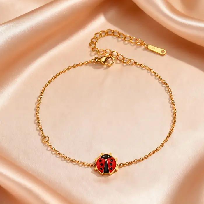Bracelets porte-bonheur coccinelle rouge mignons pour femmes et filles