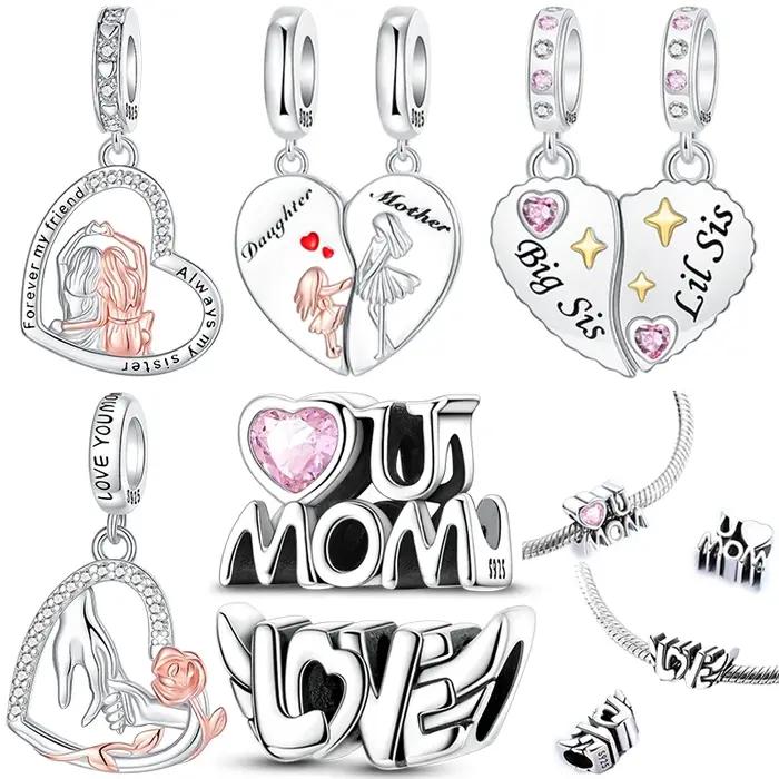 Breloques d'amour en argent sterling 925 pour mère