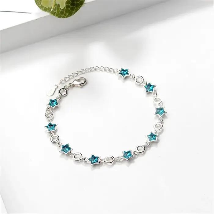 Nouveauté mode atmosphère Flash 925 bijoux en argent Sterling étoile à cinq branches bleue cristal artificiel doux Bracelets SB156