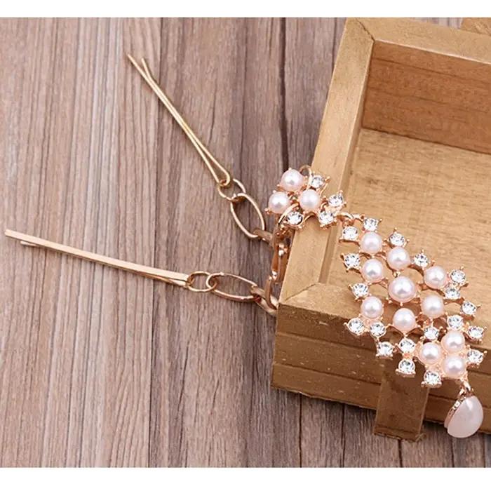 Boho Style Lady Pearl Tassel Flower Crystal bal inestone Hair Tikka réinitialisation