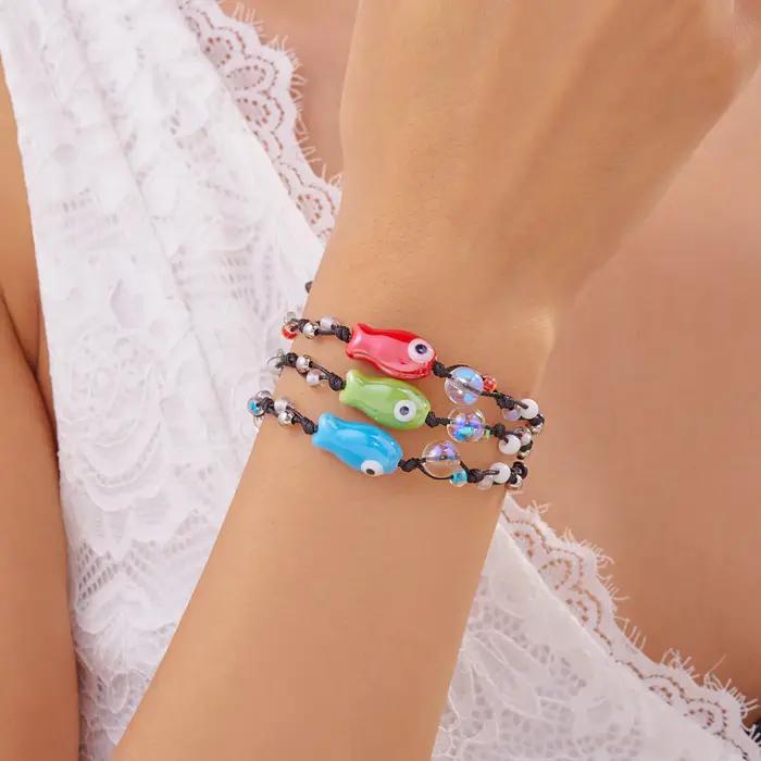 Bracelet de perles de poisson en céramique coloré pour femmes