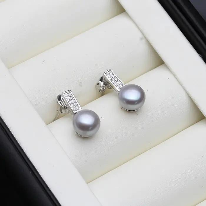 Boucles d'oreilles à tige perle rose en argent Chim925