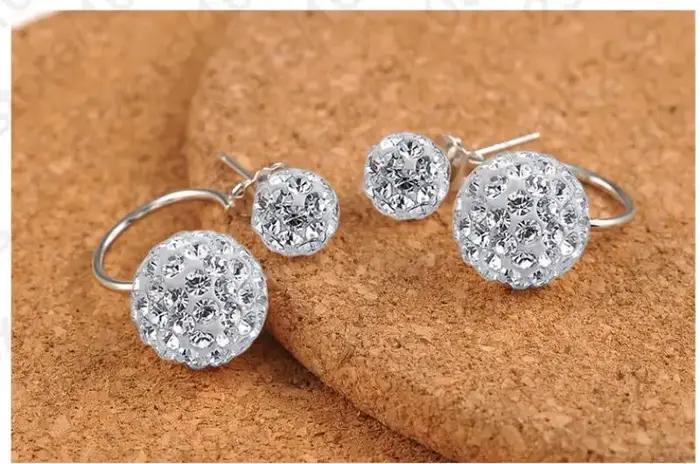 Détail une paire nouveauté belle 925 en argent Sterling Double Disco perles de cristal boucle d'oreille bijoux femmes accessoires