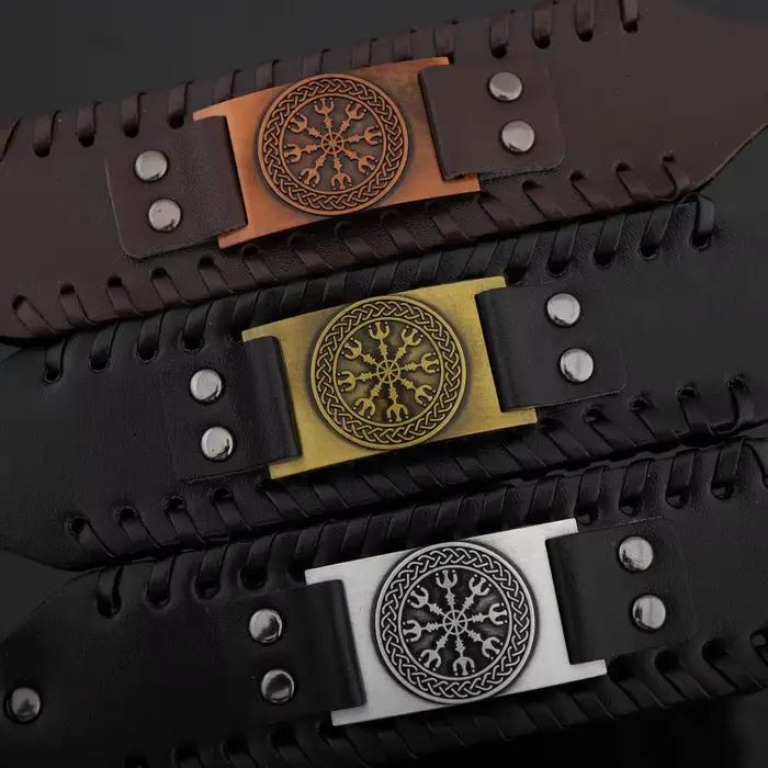 Nouveau rétro large cuir nordique Rune d'Odi Bracelet hommes Bracelet celtique Viking bijoux Bracelet accessoires cadeaux de fête