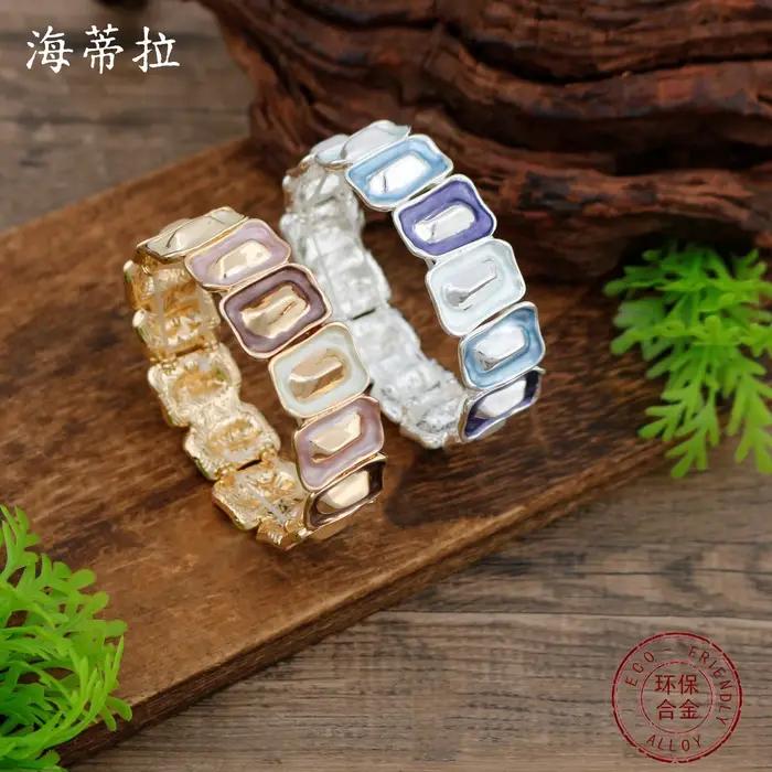 Nouveau bracelet élastique géométrique carré en émail coloré pour femme