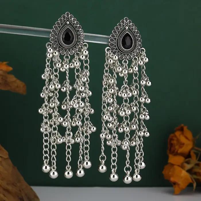 Boucles d'oreilles longues ethniques vintage pour femmes, luxe, zircon rouge, perles en forme de goutte d'eau, boucles d'oreilles à pampilles, esthétique, mariage, fiançailles, bijoux