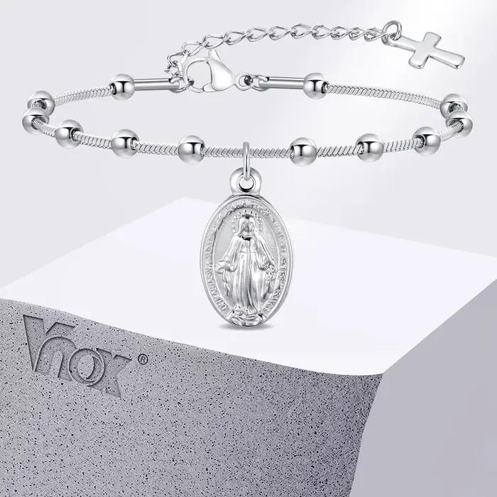 Bracelet Chapelet en Acier Inoxydable Plaqué Or Croix Religieuse Cadeau pour Femmes Occasions Spéciales