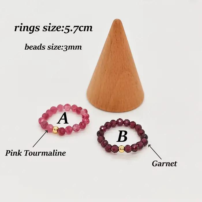 Vlen bague réglable pour femmes naturel rose Tourmaline grenat perles élastique extensible empilable Boho bagues bijoux cadeau