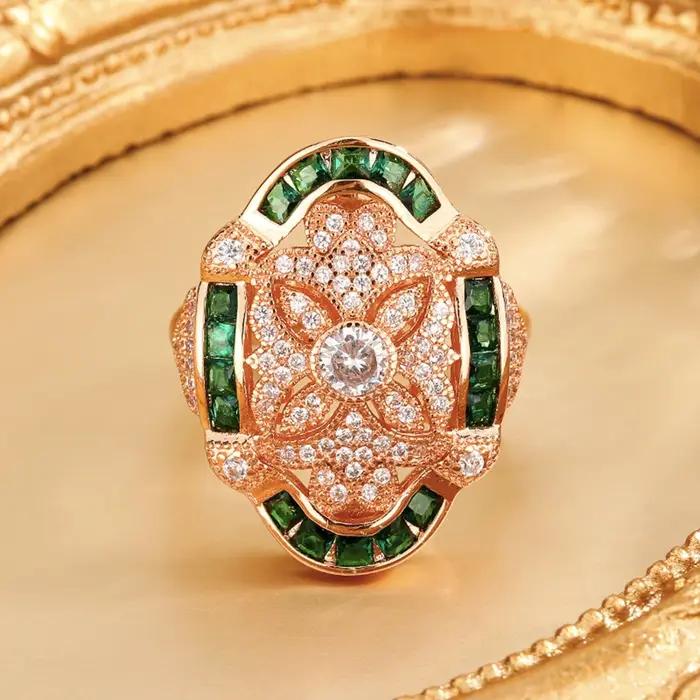 Vinregem Sparkling Lab créé saphir rubis émeraude gemmes ouvert anneau réglable pour les femmes cadeau anniversaire bijoux fins en gros