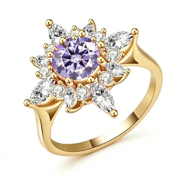 Bague Cocktail Halo Soleil en Argent 925 Couleur Or Rose