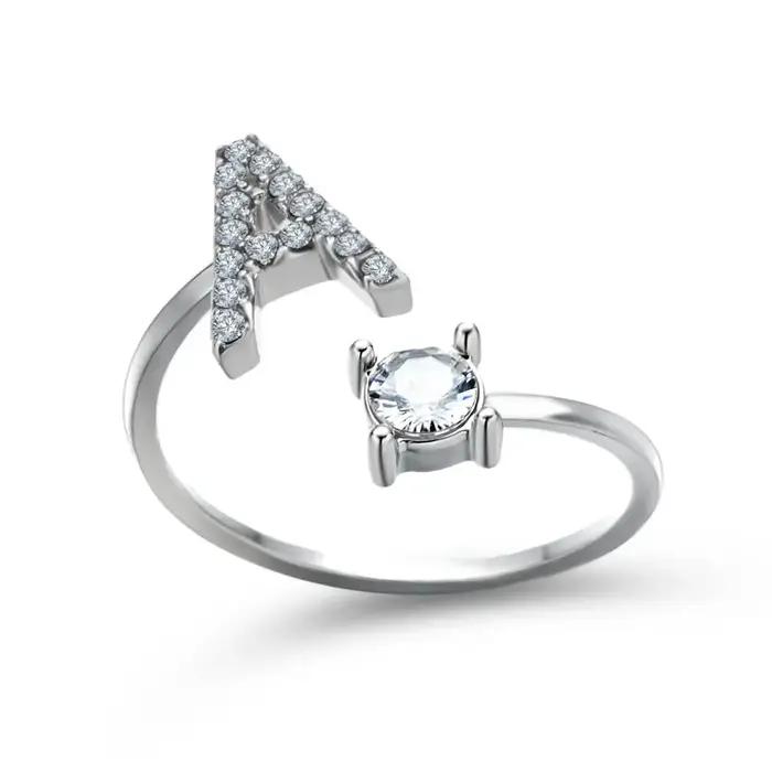 Bague ajustable classique pour femme avec initiales A-Z, couleur or ou argent, pour fête, bijou, cad