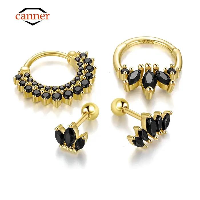 CANNER 925 argent Sterling noir Zircon cristal Piercing foudre boucles d'oreilles femmes exquise petite amie bijoux accessoires