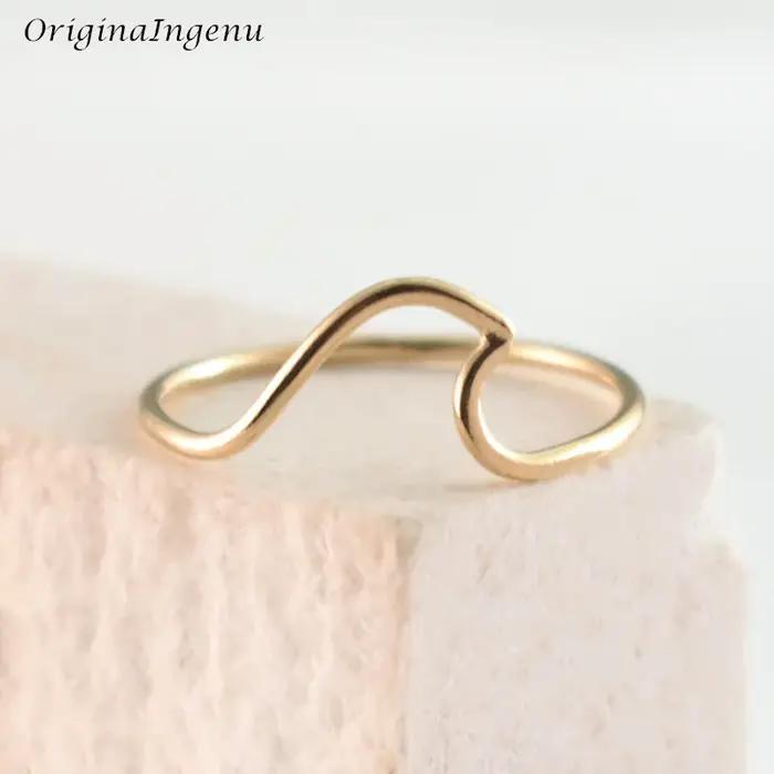 Bague en forme de vague de mer remplie d'or 14 carats pour femme, bague hypoallergénique, bijoux de