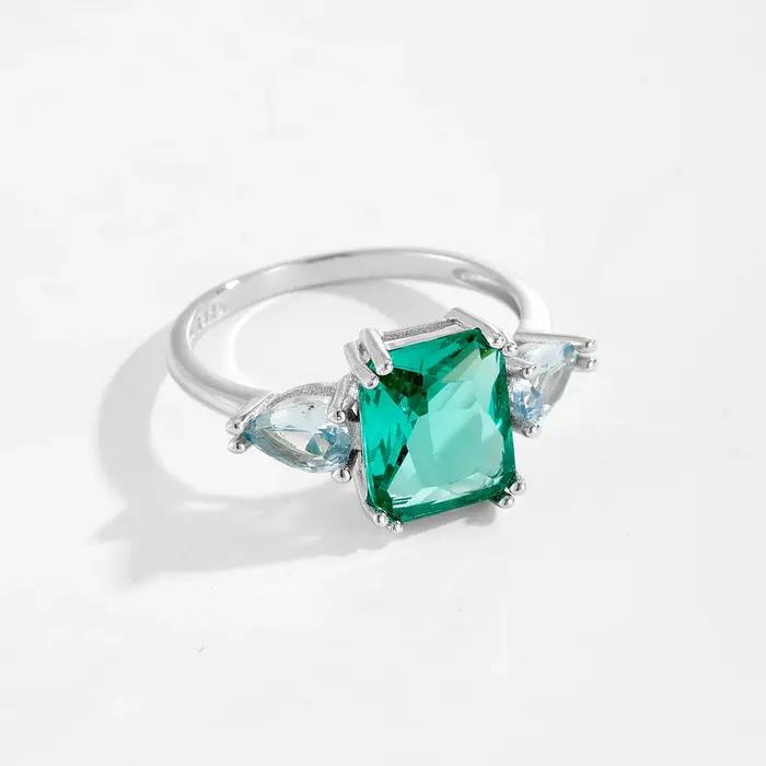 ANDYWEN 925 en argent Sterling de luxe gemétrique émeraude poire aigue-marine bague délicate fête élégante