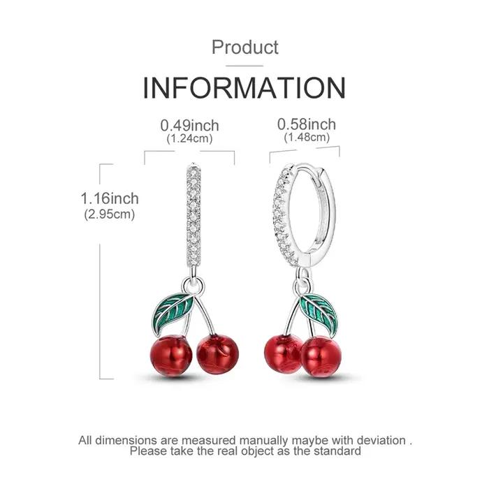 Boucles d'oreilles cerise originales en argent Sterling 925