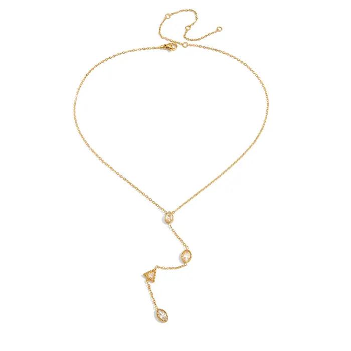 Yori – collier chaîne en Y en zircone cubique géométrique blanche exquise