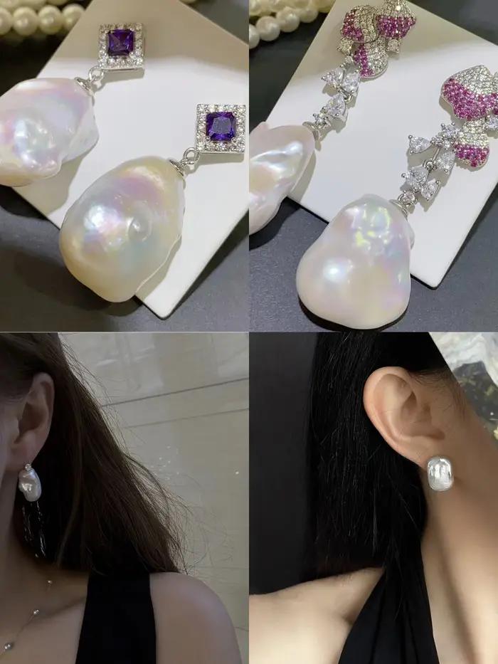 Boucle d'oreille en argent avec perles baroques d'eau douce certifiées