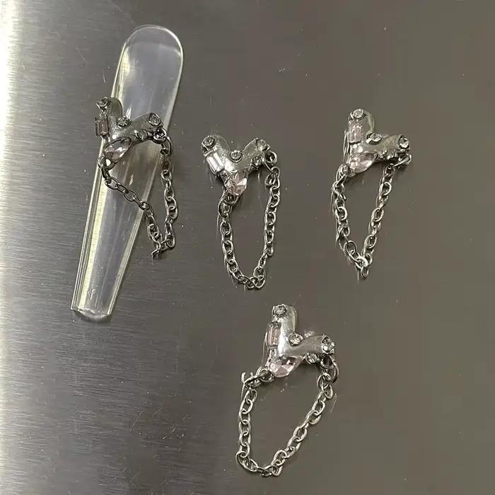5 pièces Chic à la mode ss diamants pointillant coeur Design bijoux Chrome argent rose cristal chaînes pendentifs manucure ornements 404art