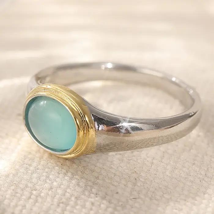 Bague élégante pour femme avec pierre bleue marine tendance bicolore bague de cocktail pour usage quotidien bijoux de fête cadeau d'anniversaire