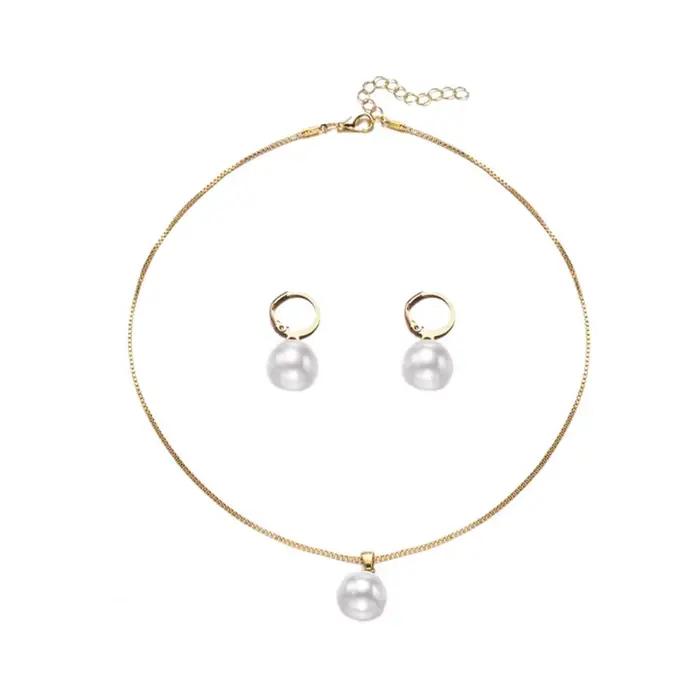 Ensemble de bijoux en fausses perles pour femmes, collier en fausses perles blanches, boucles d'orei