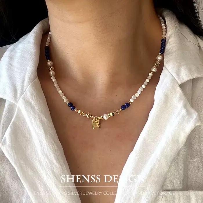 Collier pendentif en cuivre plaqué or 14 carats, perle d'eau douce naturelle, coquillage, pierre nat