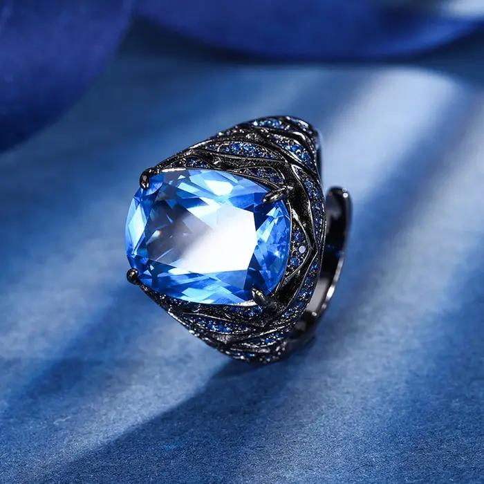 Vinregem 12*16 MM laboratoire créé saphir rubis émeraude gemmes ouvert anneau réglable pour les femmes cadeaux d'anniversaire bijoux fins en gros