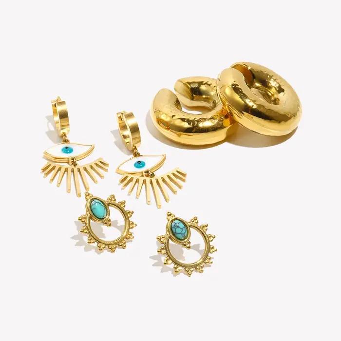 Boucles d'Oreilles promenales en Résine Bleu Turquoise en Forme d'Éventail