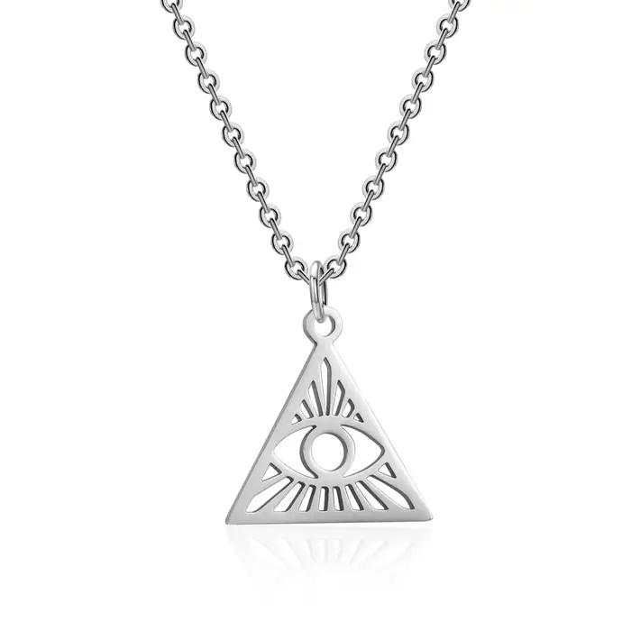 Collier pendentif oeil de dieu pour femmes et hommes, amulette en acier inoxydable, bijoux cadeau, v