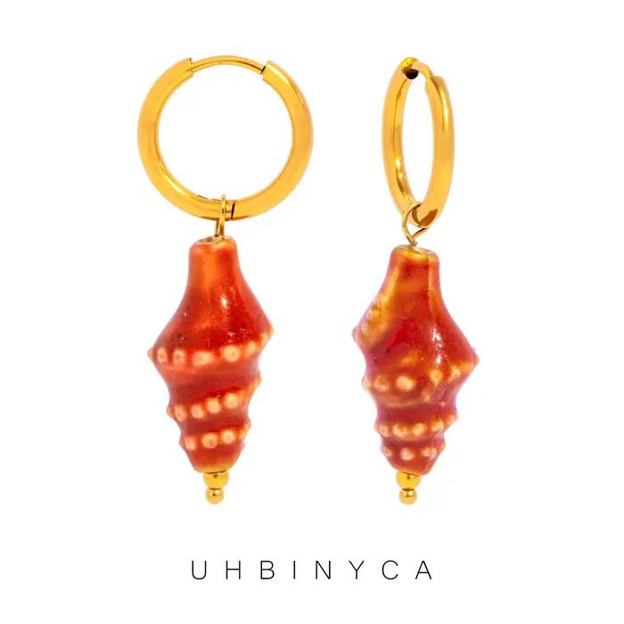 Boucles d'oreilles en céramique colorée et acier inoxydable avec électrofinition or 18 carats pour femmes, style mode, résistant à l'eau et à la rouille, idéal pour les vacances et les occasions spéciales