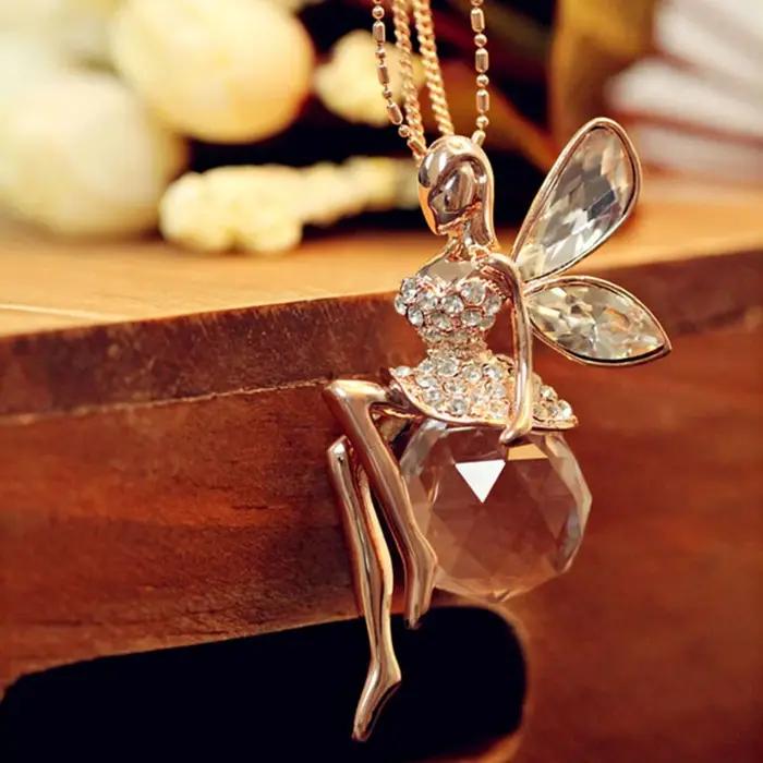 Collier avec pendentif ange ailes en cristal pour femmes et hommes
