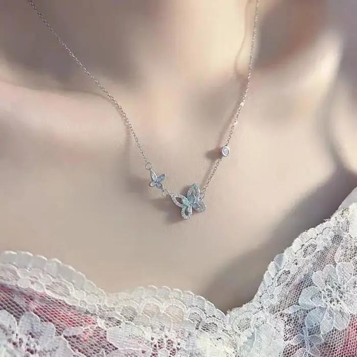 Collier de luxe classique en argent sterling S925 pour femme. Design papillon 1:1