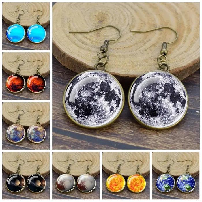 Boucles d'oreilles système solaire vendange en verre avec base de cuivre pour femmes pour les occasions spéciales et les soirées formelles