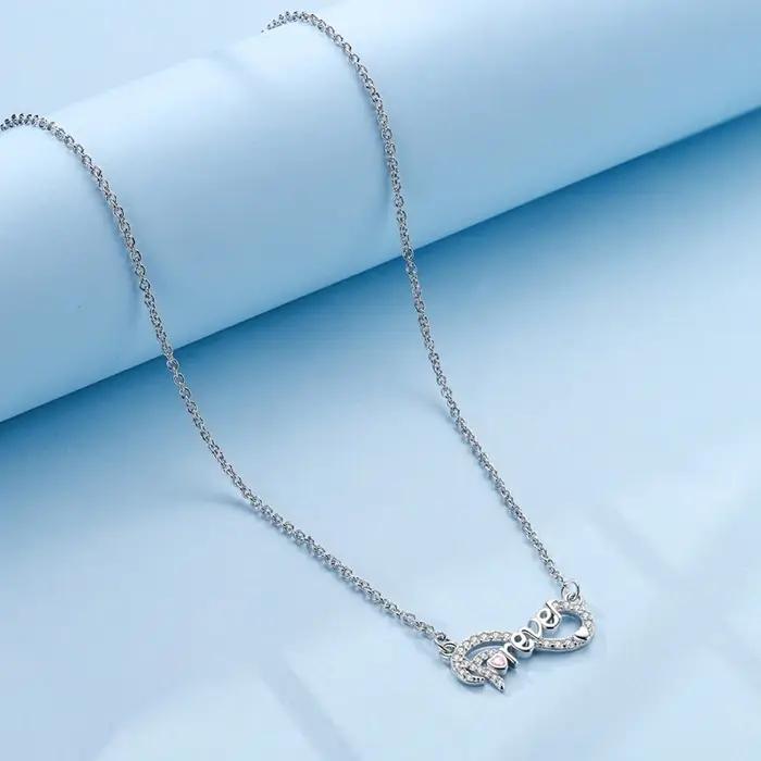 Collier en argent sterling 925 avec pendentif cœur infini en or rose