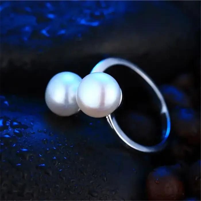 Bague en argent regardé 925 avec perle naturelle véritable pour femme, matiques doubles blanches, al