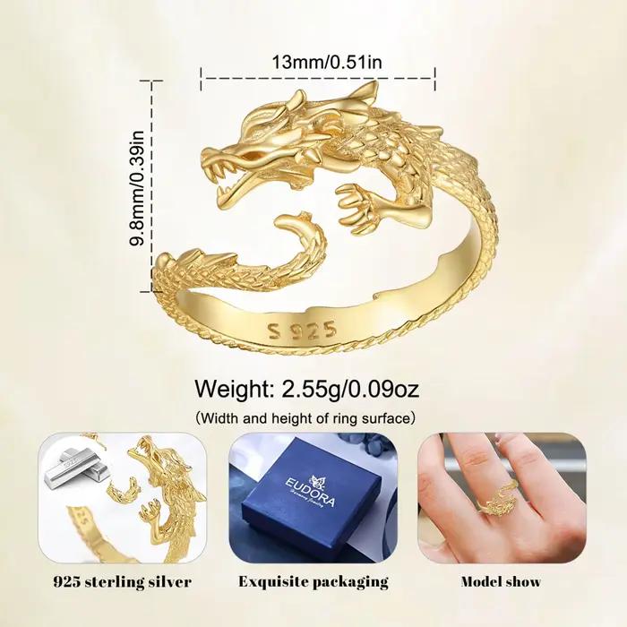 Eudora-Bague Dragon Ajustable pour Homme et Femme
