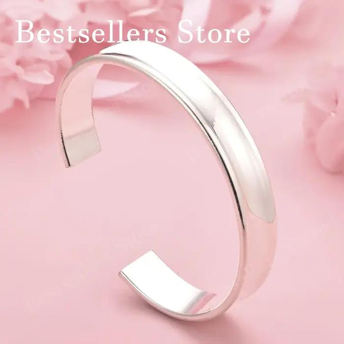 Charmant bracelet ouvert large et brillant en argent sterling 925 de 12 mm pour femmes, bijoux éléga