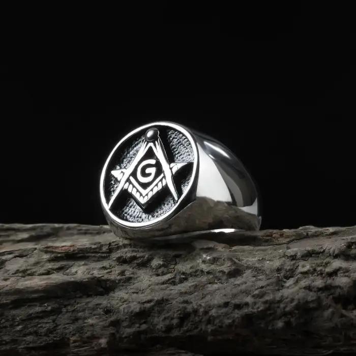 Livraison gratuite Vintage anneaux pour hommes Punk mode bijoux rétro doré maçonnique franc-maçonner