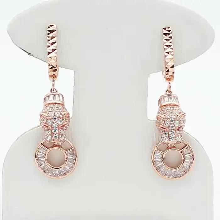 Boucles d'oreilles léopard en or violet plaqué or rose 14 carats avec zirconium et cristal pour femmes occasions spéciales mariage banquets