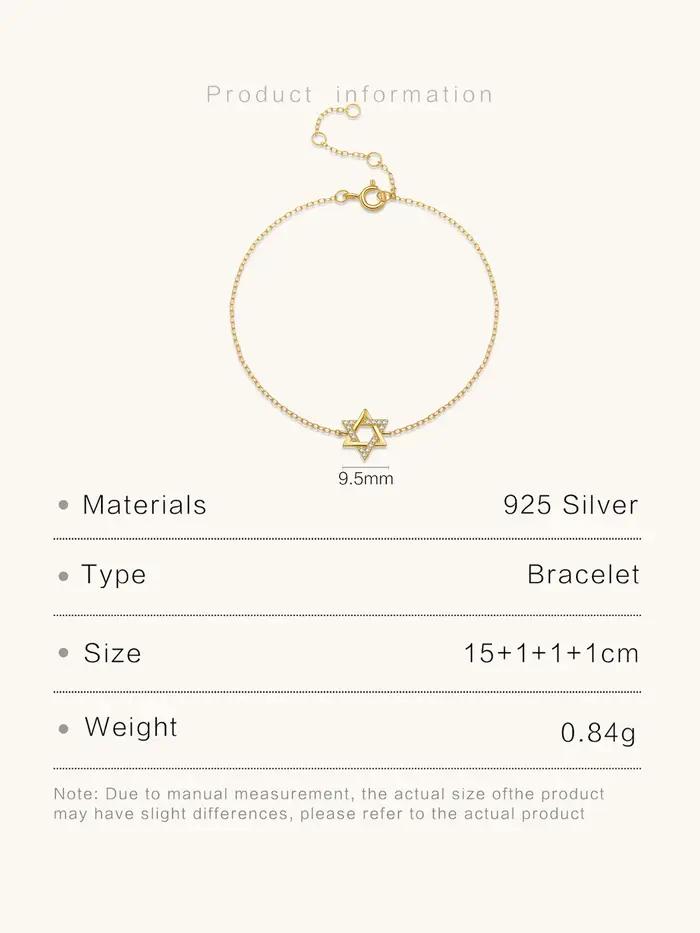 Bracelet étoile de David en argent sterling 925 avec pierres de zirconium blanc, idéal pour femmes, mariage, anniversaire et événements spéciaux
